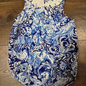 ALilly Pulitzer Blue and White Animal Bubble Romper